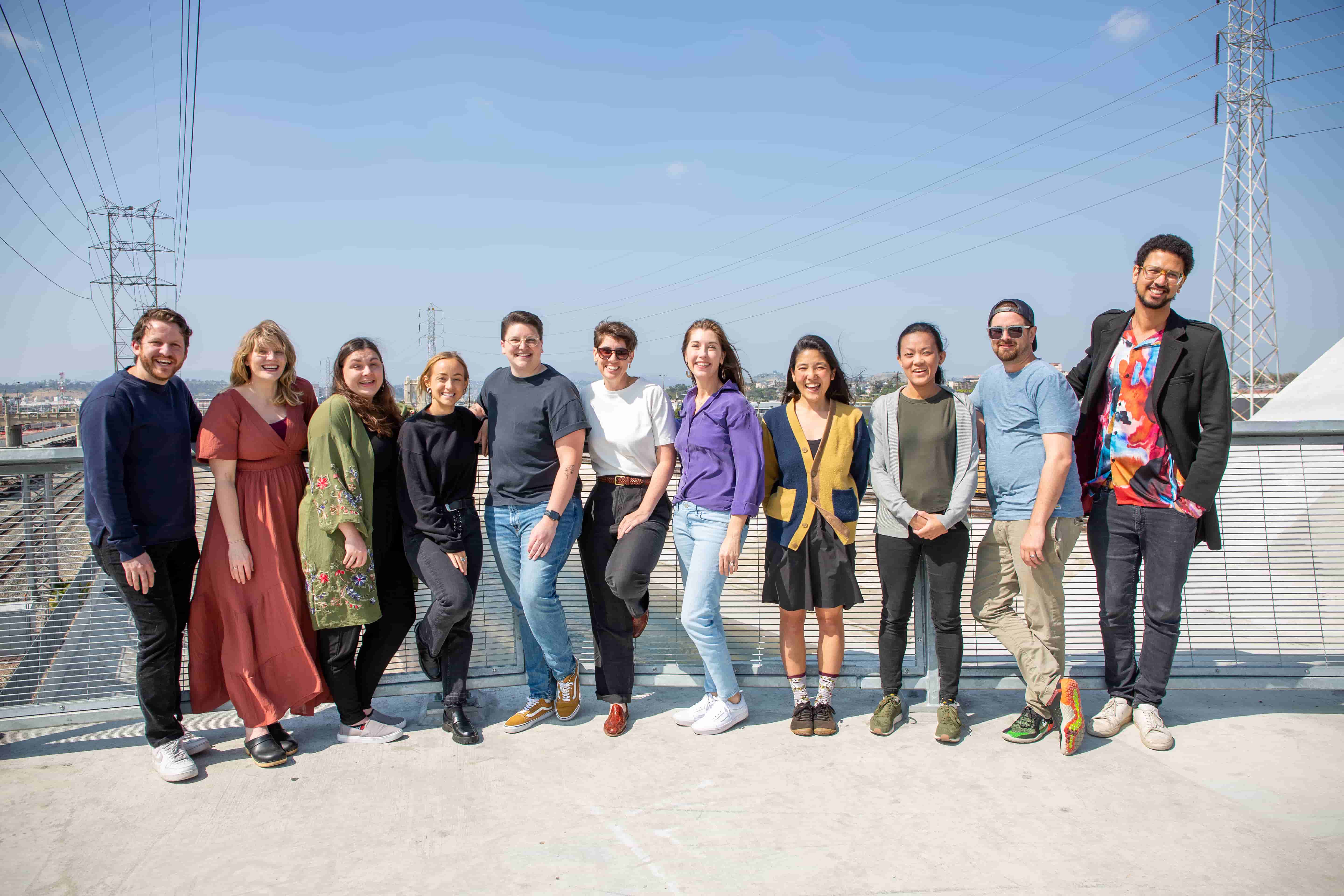 Photograph of the Compiler team on the 6th Street Bridge in Downtown Los Angeles during their May 2023 Retreat.